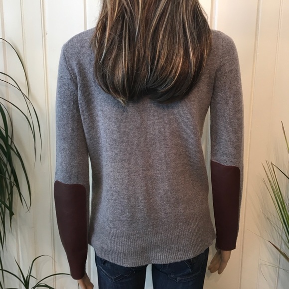 J. Crew Tops - J CREW GRAY KNIT with LEATHER ELBOW PATCHES